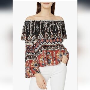 Billabong Women's‎ Boho Off-Shoulder Peasant Top Size Small Floral Print